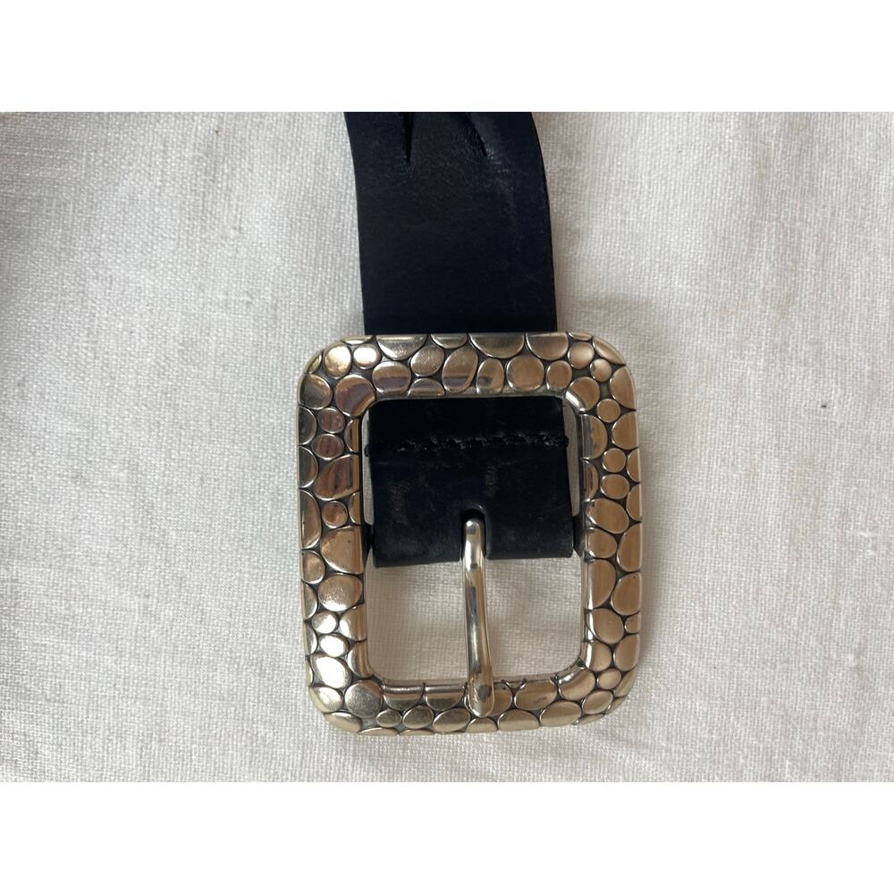 Vintage Brighton Black Woven Leather Belt 34 Silver Western Buckle - Picture 3 of 14